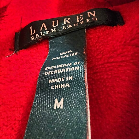 Ralph Lauren Bath Robe Red Plush Embroidered Logo Holiday 90s Home Alone - Picture 7 of 7